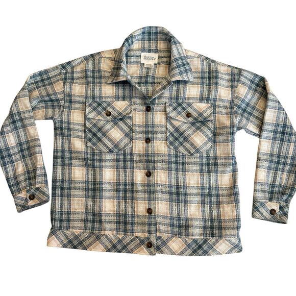Boston Traders Tweed Plaid Flannel Button Up Shacket Jacket Women's Size L - Picture 1 of 11